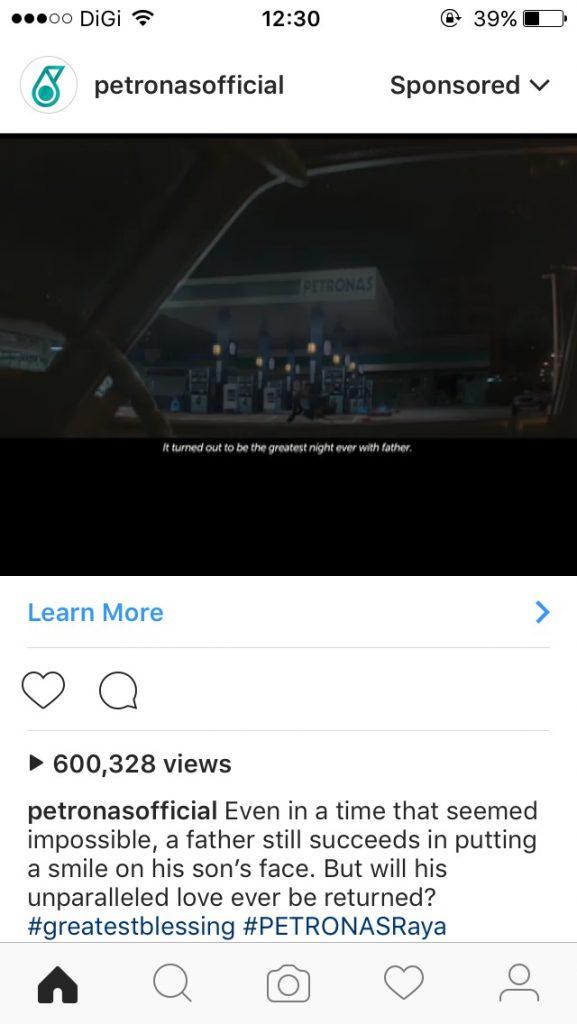 An example of Instagram adverts, by Petronas. Pic: Instagram