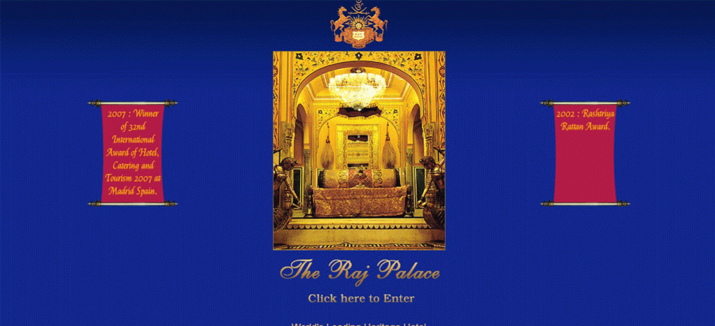 Landing page for The Raj Palace in Jaipur