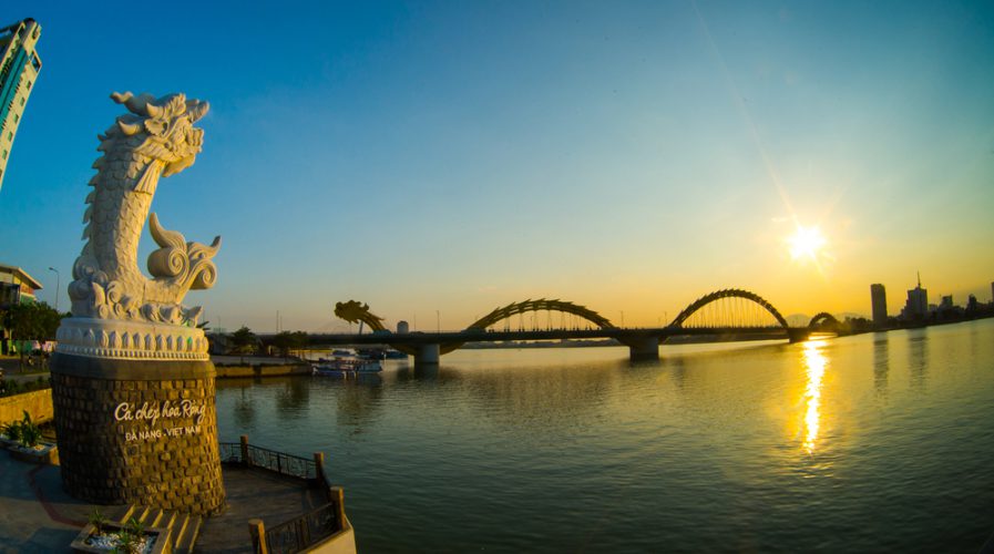 Dragon River Bridge ( Rong Bridge) in sunset in Da Nang, Vietnam