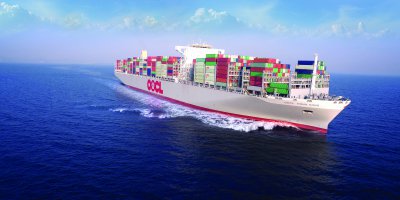 OOCL container ship in motion