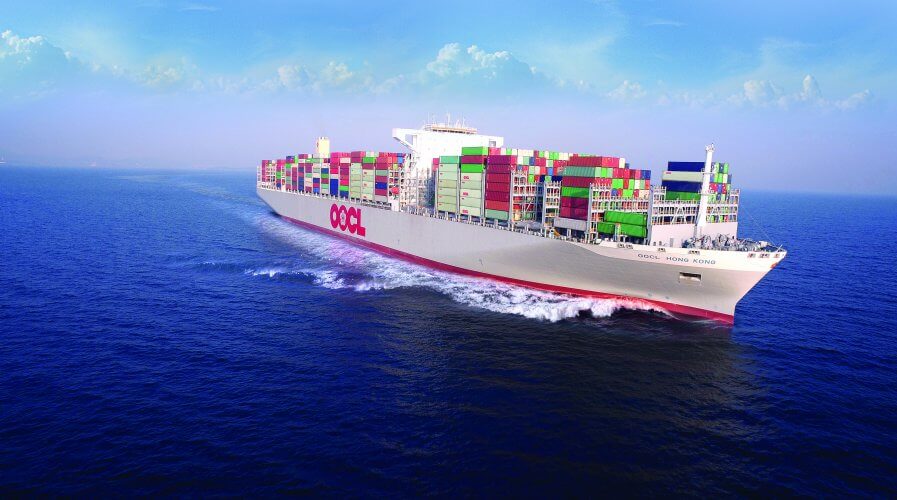 OOCL container ship in motion