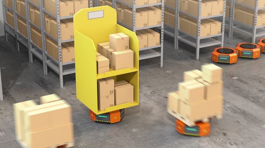 robots working in an amazon fulfillment centre