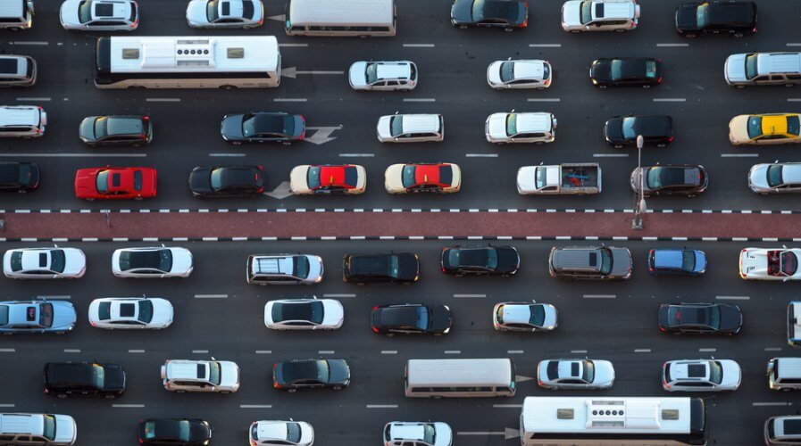 a bird's eye view of a traffic jam