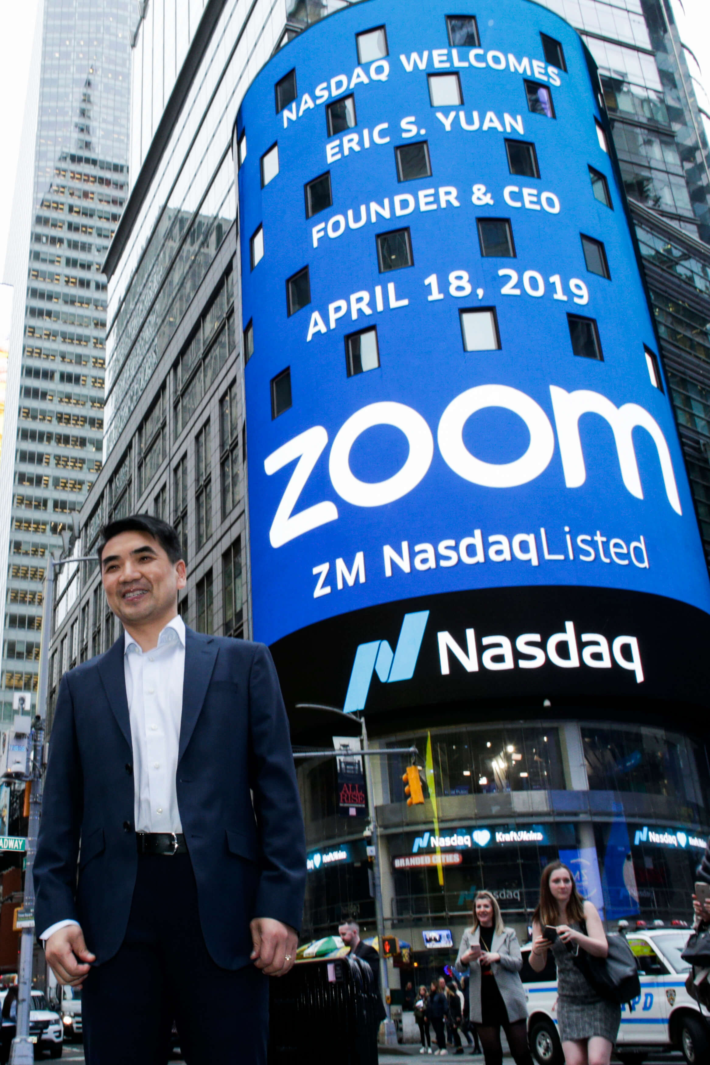 Zoom founder Eric Yuan at the Nasdaq opening bell ceremony in 2019. Source: AFP.