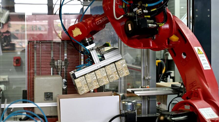 a robot with pakages of new 200 euro banknotes during the printing procedure at the Bankitalia