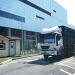 A supply truck departs Samsung's semiconductor factory