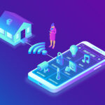 Smart home system concept. 3D isometric remote house control system. IOT concept. Smart home connection and control with devices through home network. Internet of things. Vector illustration.