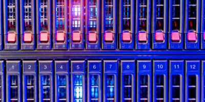 Panel of modern servers in the data center
