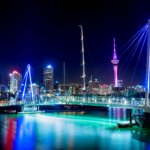 Auckland City and Sky Tower at Night, Auckland, New Zealand