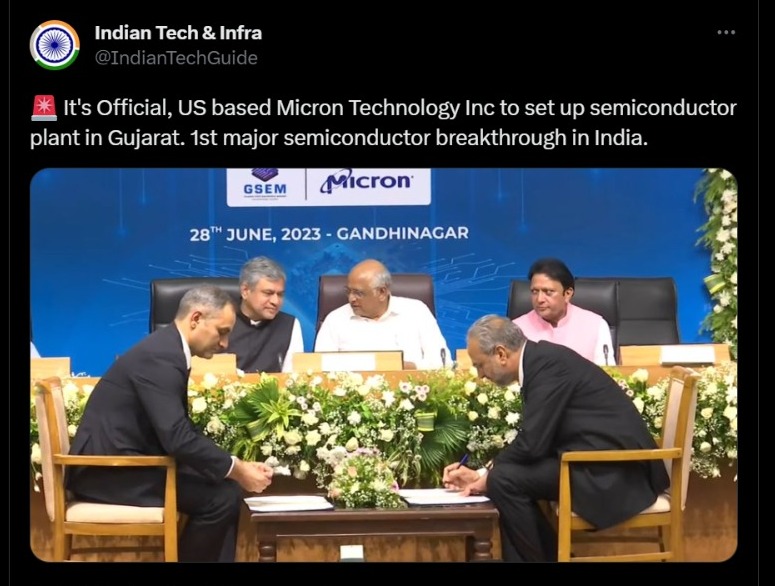 US based Micron Technology Inc to set up semiconductor plant in Gujarat, India.