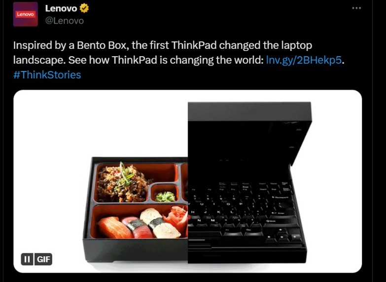 the original ThinkPad came from a Bento box. Source: Lenovo's Twitter