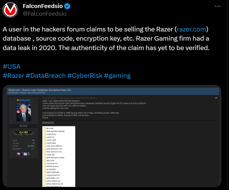 Razer potentially facing another data breach.