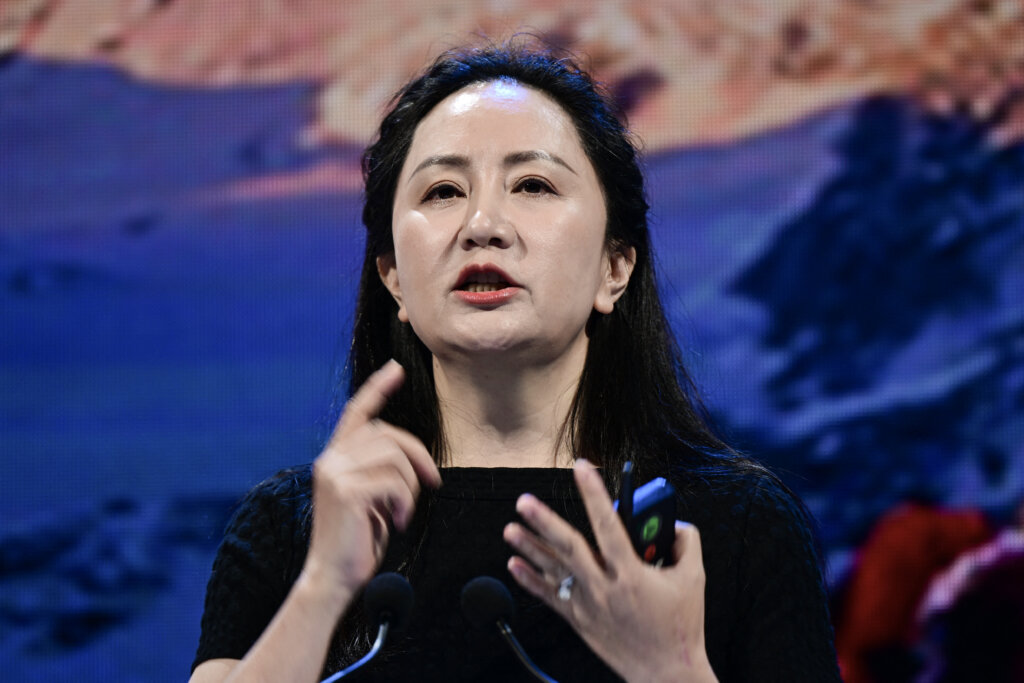 Huawei's chief financial officer Meng Wanzhou delivers a speech during the first day of the Mobile World Congress (MWC) in Shanghai on June 28, 2023. (Photo by Pedro PARDO / AFP)
