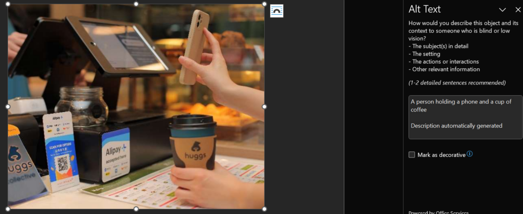 AI automatically provides a caption for an image in Microsoft Windows 11.