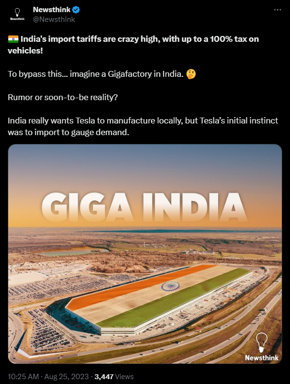 Is Telsa coming to India, or is that just a rumor right now?