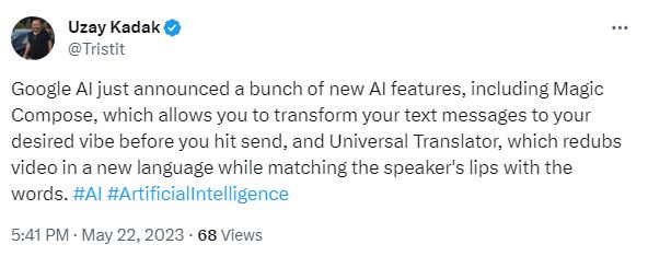 A Tweet on upcoming Universal AI Translator by Google. 