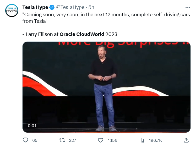 Completely self-driving Teslas - the news from Oracle Cloudworld 2023.