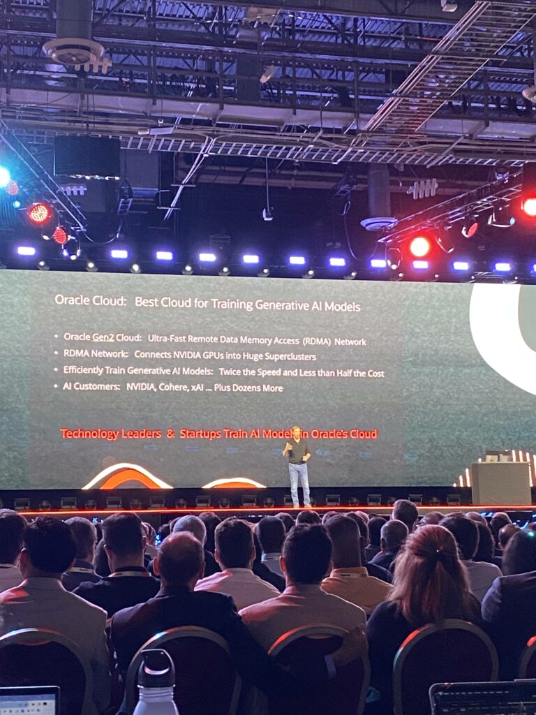 Oracle's CTO Larry Ellison talks through Oracle Cloud being the best cloud for training AI models at Oracle CloudWorld 2023