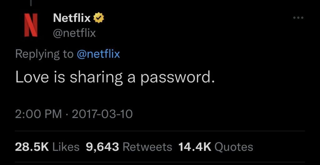 Netflix tweet on password sharing.