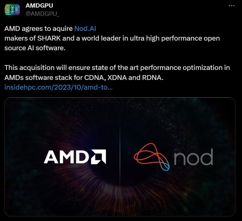 AMD AI improves as a prospect with the acquisition of Nod.ai. Source: X