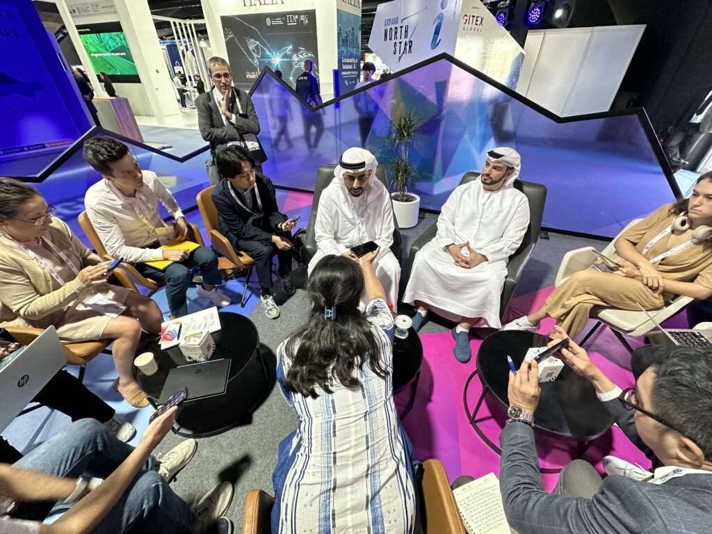 UAE's His Excellency Omar Sultan Al Olama, Minister of State for Digital Economy, Artificial Intelligence and Remote Work Applications and Chairman of Dubai Chamber of Digital EconomHis Excellency Omar Sultan Al Olama, Minister of State for Digital Economy, Artificial Intelligence and Remote Work Applications and Chairman of Dubai Chamber of Digital Economy during a media briefing at GITEX 2023.