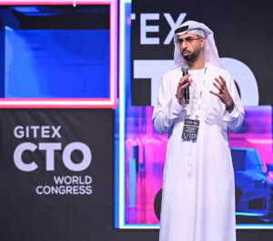 HE Omar Sultan Al Olama, the Minister of State for AI Digital Economy for the UAE government, at the opening of the inaugural GITEX 2023 CTO World Congress. Photo: GITEX Global