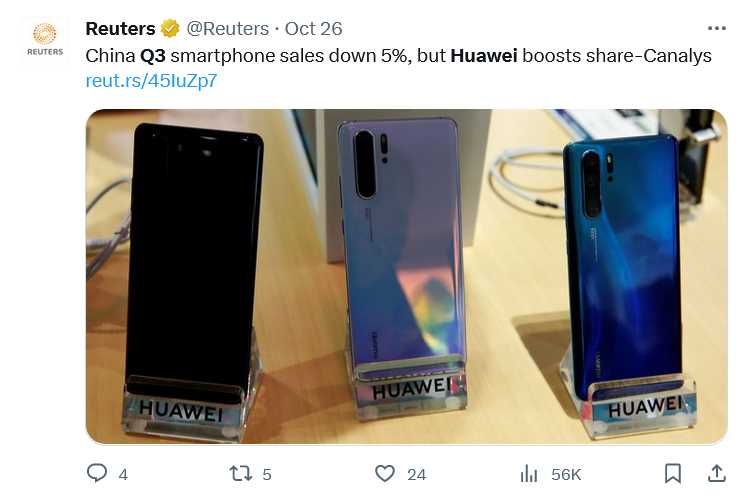 Huawei makes massive strides, while Apple stumbles.