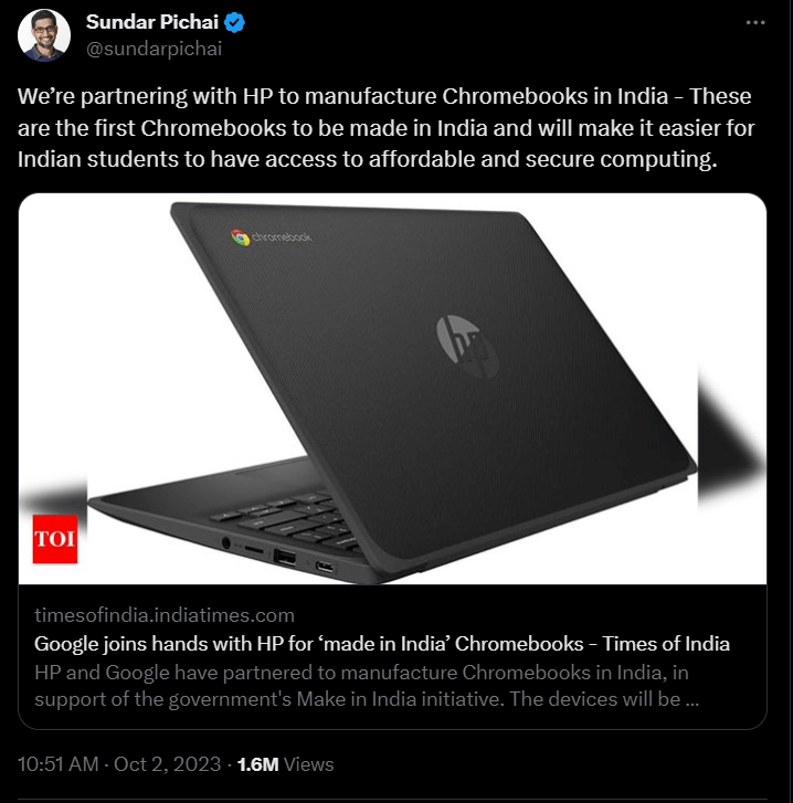 Made in India laptops under the Chromebook badge will soon be available.