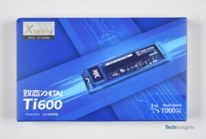 ZhiTai Ti600 1TB SSD product front image. TechInsights, 2023 - China chip.