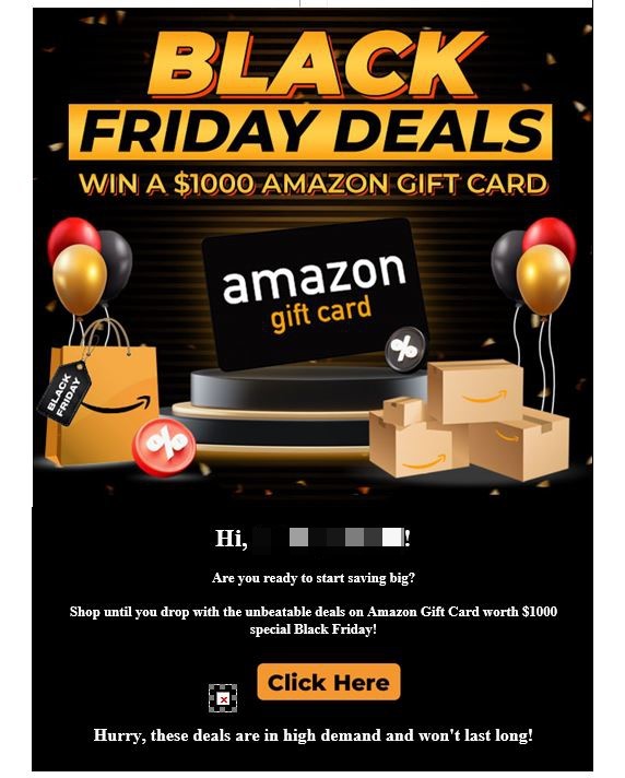 Black Friday Amazon scam example for 2023.
