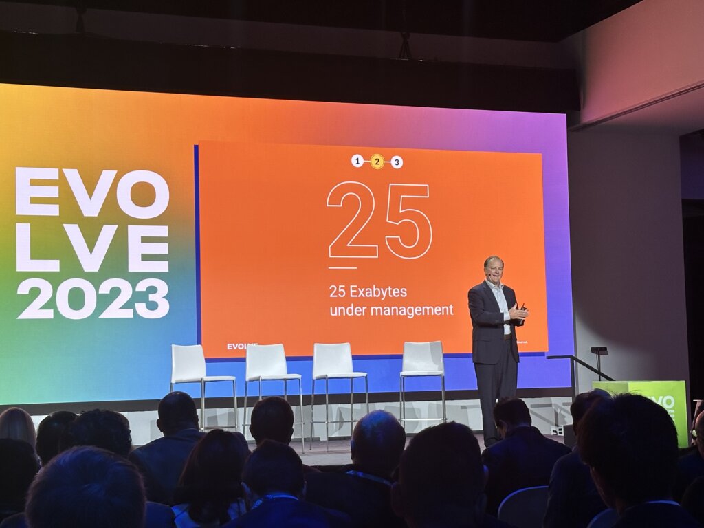 Charles Sansbury, CEO of Cloudera, while delivering his keynote at Evolve NYC on November 2, 2023 in New York City.