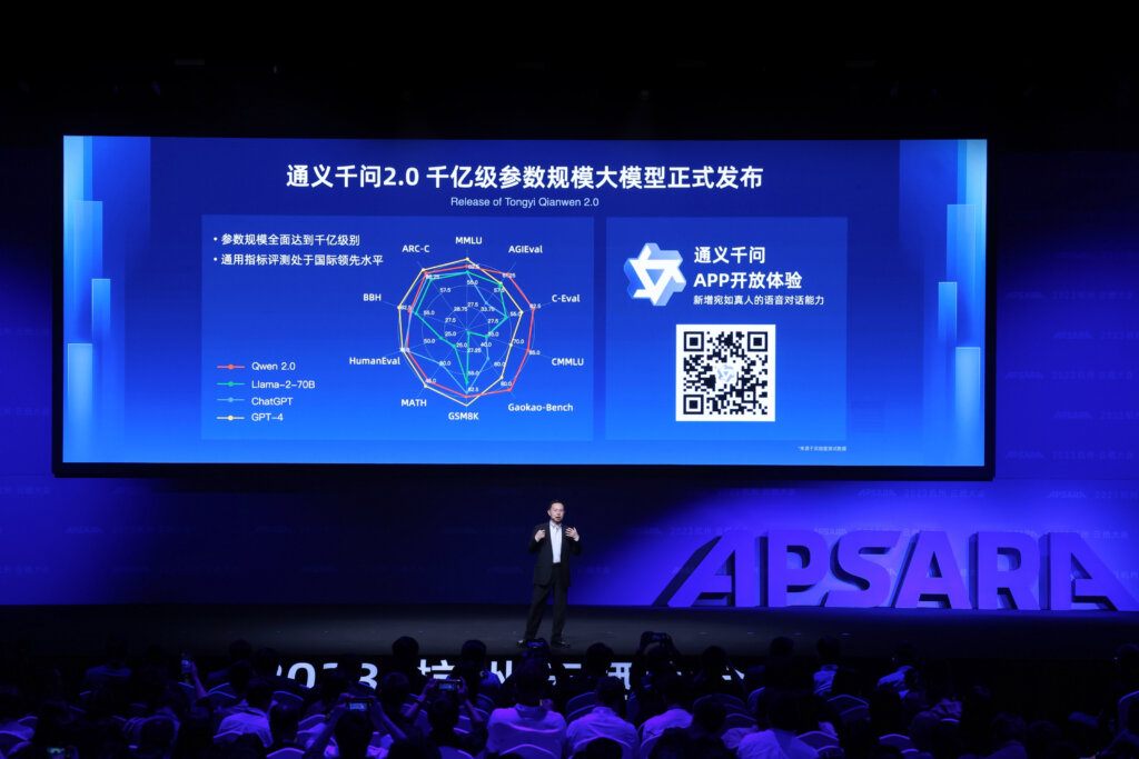 Jingren Zhou, CTO of Alibaba Cloud, unveiled Tongyi Qianwen 2.0 at Apsara Conference - AI innovations.
