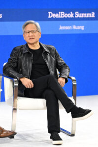 Jensen Huang speaks onstage during The New York Times Dealbook Summit 2023 at Jazz at Lincoln Center on November 29, 2023 in New York City. Slaven Vlasic/Getty Images for The New York Times/AFP (Photo by Slaven Vlasic / GETTY IMAGES NORTH AMERICA / Getty Images via AFP)