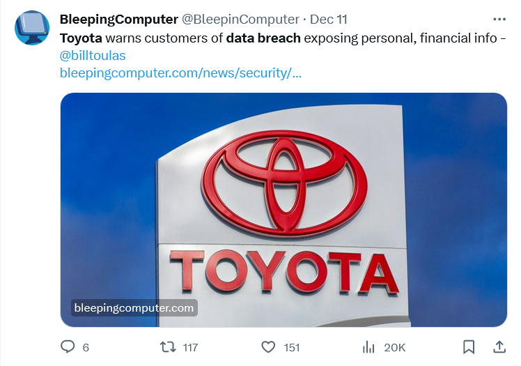 Toyota has had a bad year for data breaches.