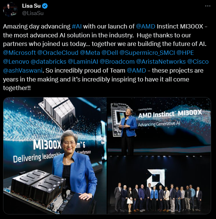 Can the AMD Instinct MI300 really make a play for Nvidia's market share? Lisa Su seems to think so - and the numbers back her. Source: Lisa Su's X