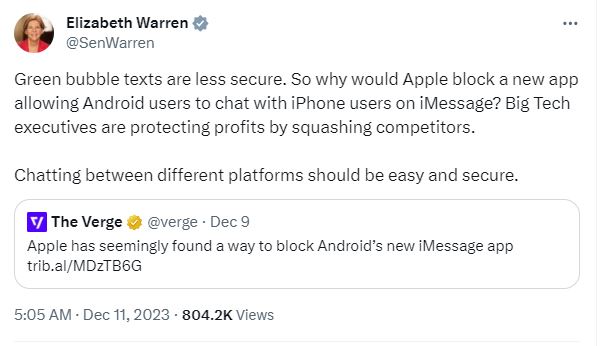 Senator Warren asking important questions of Apple.