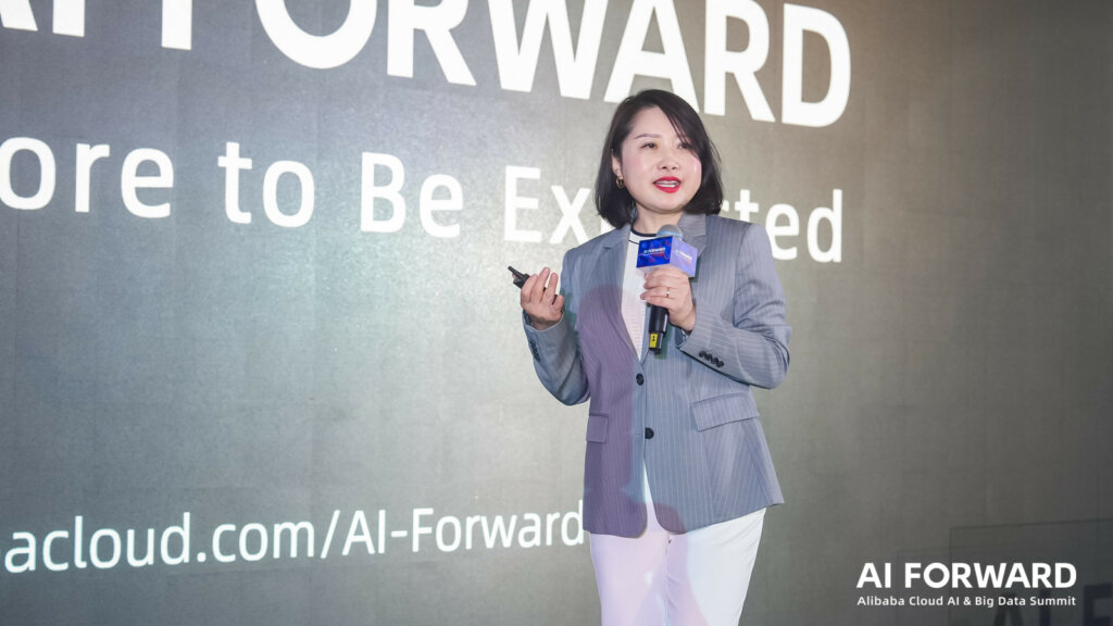 Selina Yuan, president of international business at Alibaba Cloud, speaks at the Alibaba Cloud AI & Big Data Summit in Singapore.