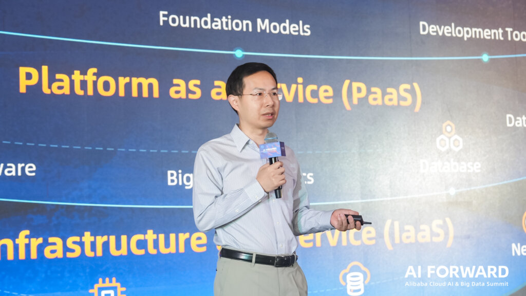 Zhou Jingren, chief technology officer (CTO), Alibaba Cloud, speaks at the Alibaba Cloud AI & Big Data Summit in Singapore.