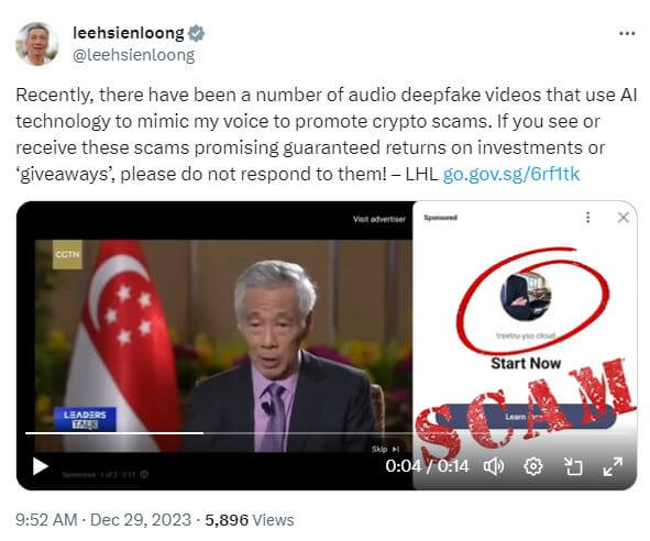 Singapore's Prime Minister has been a victim of deepfake content. 