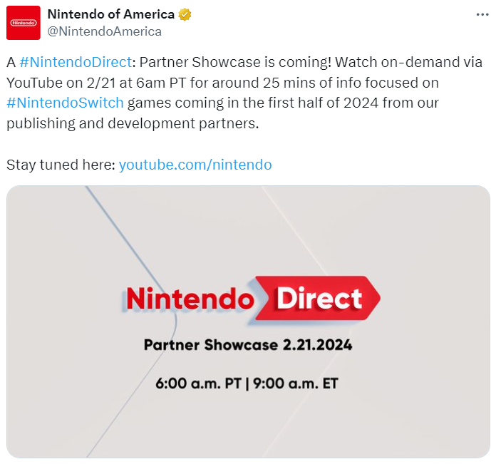 Nintendo Direct 2024 is set to air on the 21st of February - Nintendo Switch 2 release date.
