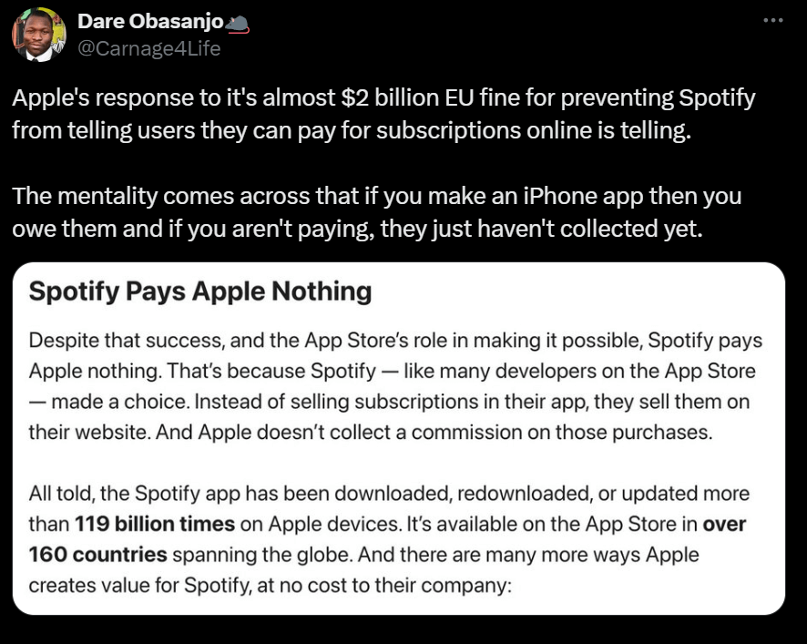 Unfairness on the Apple app store? Source: X.com